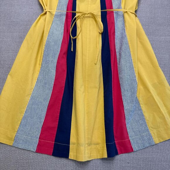 Allihop Striped yellow cotton/linen patchwork boho hippie sundress tie waist Lg - Picture 3 of 8